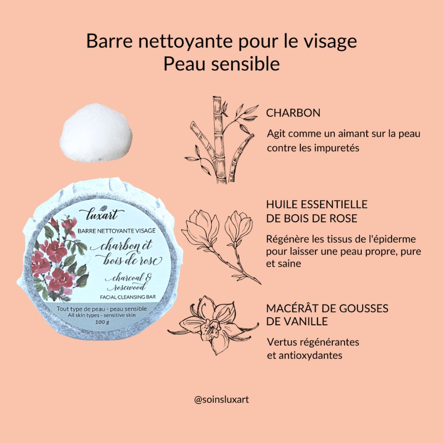 Barre Nettoyante visage - Charbon et Bois de Rose